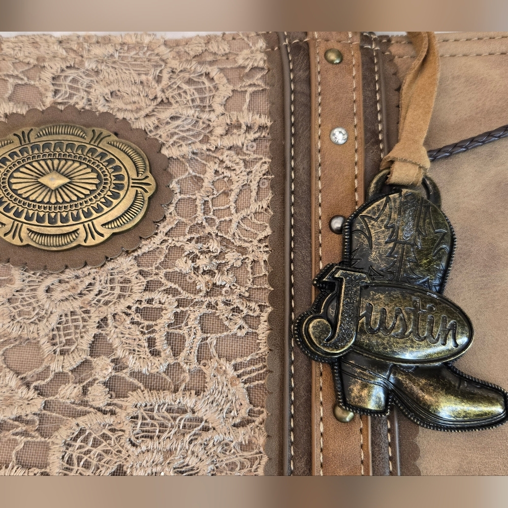 Justin Boots Tan and Brown Tote with Lace Accent - Picture 9 of 10